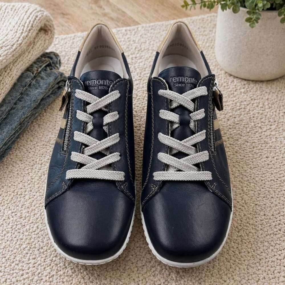 Remonte Maris Leather Sneakers Women 42 Navy Zip Side Comfort